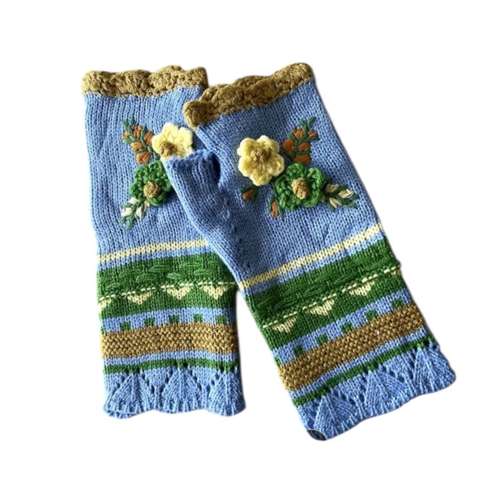 Floral Knit Fingerless Gloves